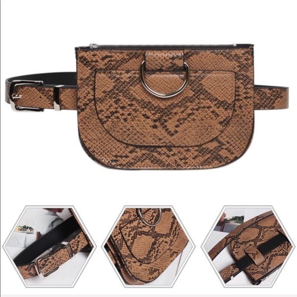 Handbags - Brown Snake Skin Fanny Pack